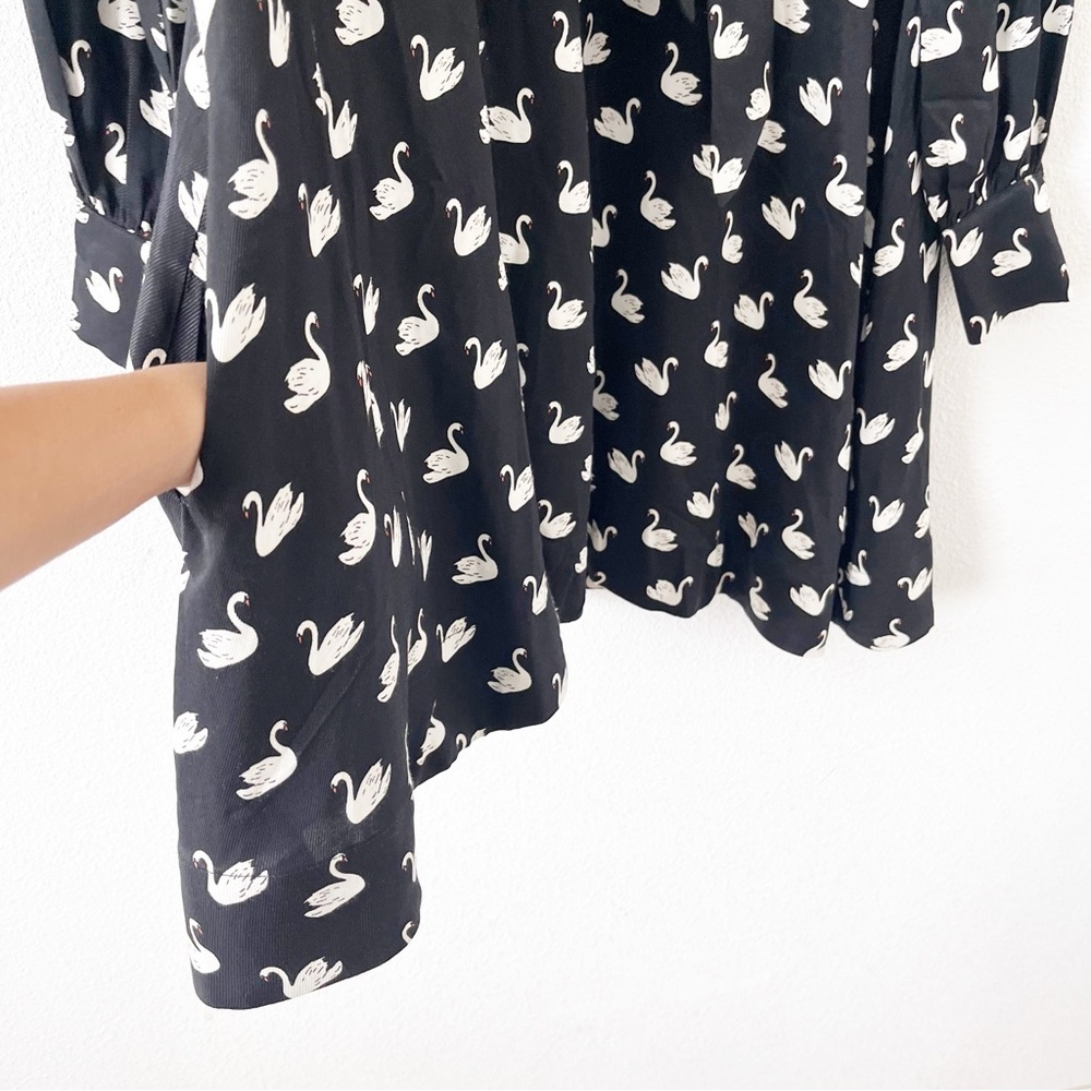 Anthropologie Maeve The Caroline Tie-Neck Mini Dress Black Swan Print - Picture 4 of 9